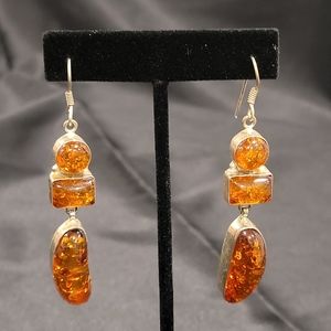 Amber & Sterling Silver Earrings
